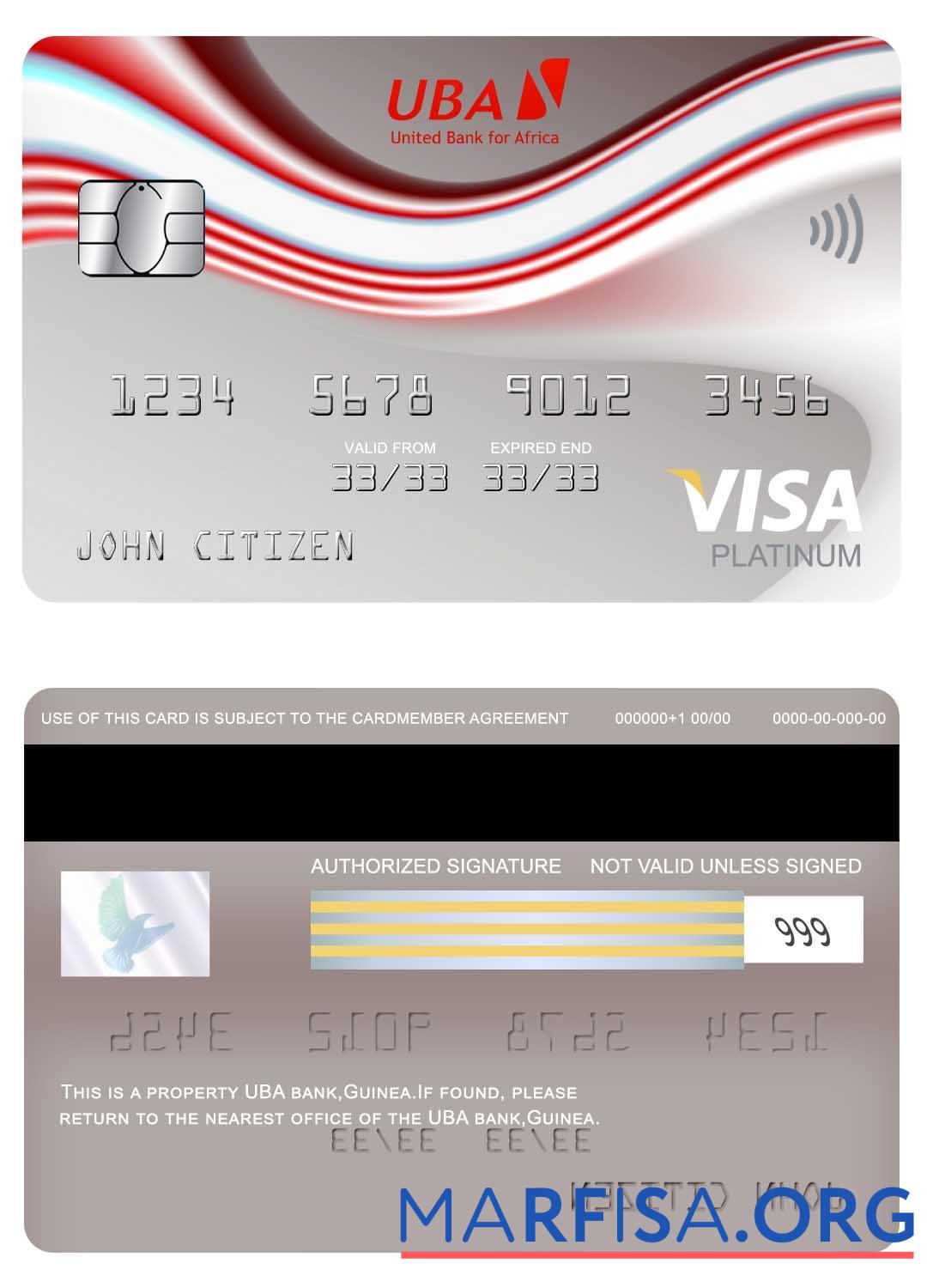 Realistic Guinea UBA bank visa platinum card example